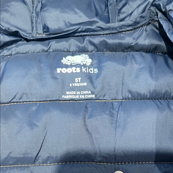 Roots Kids Puffer Jacket - Blue and Tan - light weight and warm - Picture 2 of 5